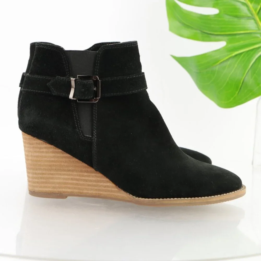 Blondo Womens Natalia Boots Size 9.5 M Waterproof Black Suede Booties Wedge Heel